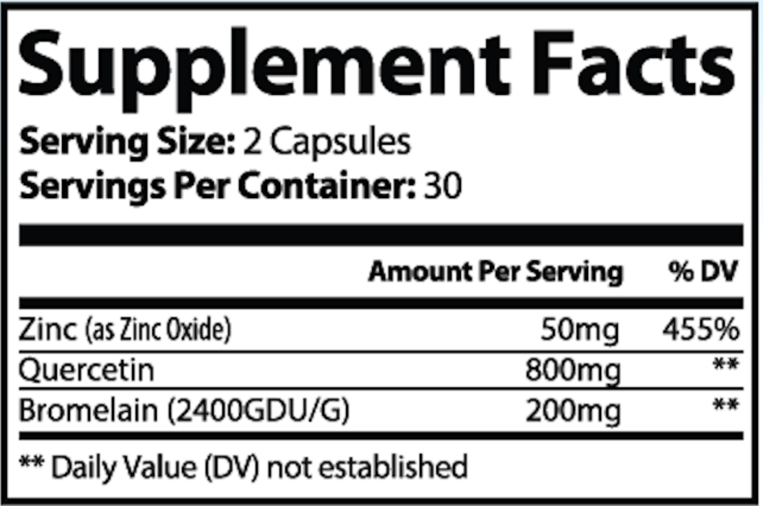 Supplement facts label with nutritional information.