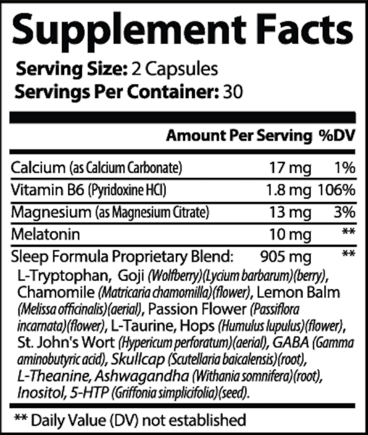 Supplement facts label with detailed nutritional information and ingredients.